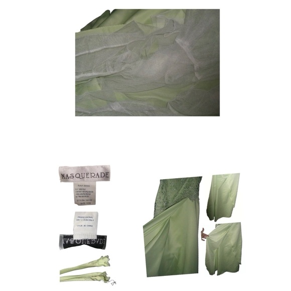 Masquerade Dress Vintage y2k Lime Green Fairy Mesh Glitter Gown Princess Pixie - Picture 15 of 16